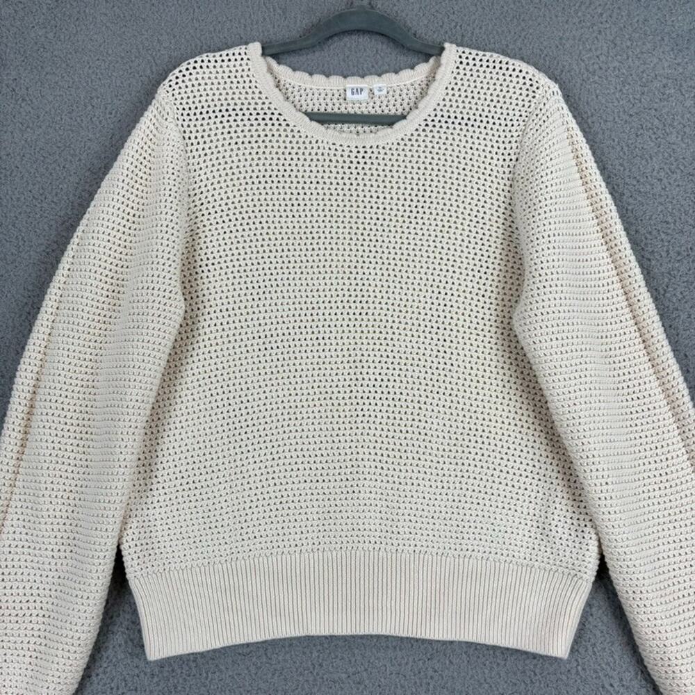 Gap Crochet Relaxed Sweater XL Cotton Natural Cozy Cabin Open Knit Mesh 2023